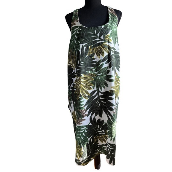 Ashley Stewart Women 22Plus Linen Dress Palms Boho Summer LagenlookCoastal Beach - Picture 11 of 11